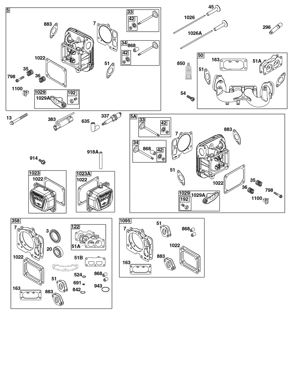 Cylinder Head Group Diagram and Parts List for 49V677-0004-G1 400000 - 699999 Briggs and Stratton Engine